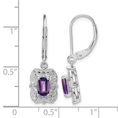 Sterling Silver Rhodium-plated Diamond and Amethyst Earrings, 30 x 9mm