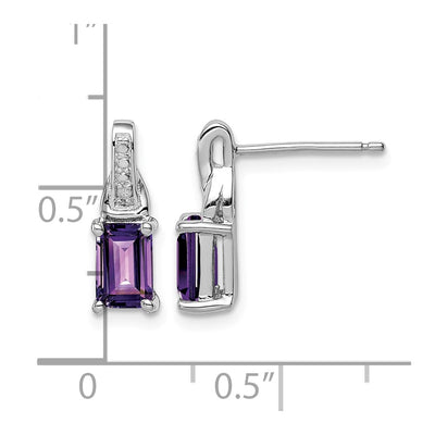 Sterling Silver Rhodium-plated Diamond and Amethyst Earrings, 13 x 5mm