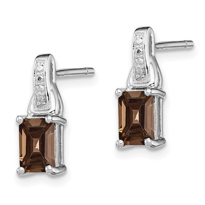 Sterling Silver Rhodium-plated Diamond and Smoky Quartz Earrings, 13 x 5mm