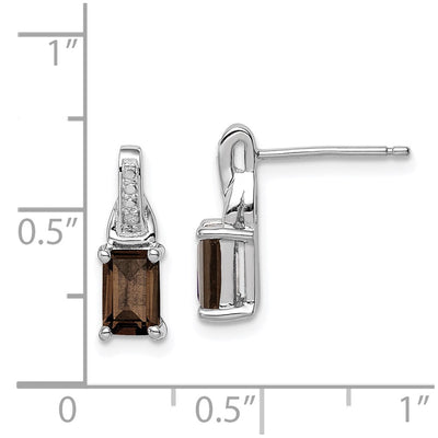 Sterling Silver Rhodium-plated Diamond and Smoky Quartz Earrings, 13 x 5mm
