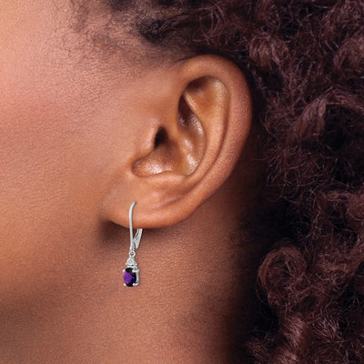 Sterling Silver Rhodium-plated Diamond and Amethyst Earrings, 24 x 4mm