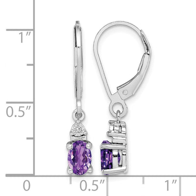 Sterling Silver Rhodium-plated Diamond and Amethyst Earrings, 24 x 4mm