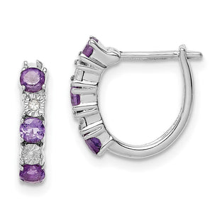 Sterling Silver Rhodium-plated Amethyst and Diamond Earrings (Style QE10209AM)