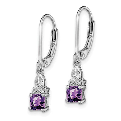 Sterling Silver Rhodium-plated Amethyst and Diamond Earrings, 24 x 4mm