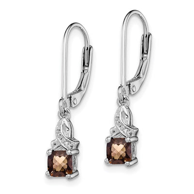 Sterling Silver Rhodium-plated Smoky Quartz and Diamond Earrings, 26 x 5mm