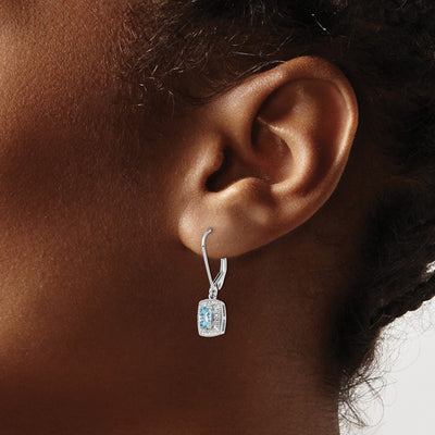 Sterling Silver Rhodium-plated Blue Topaz Diamond Earrings, 26 x 7mm