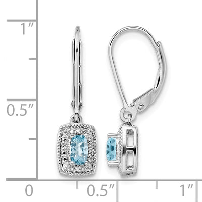 Sterling Silver Rhodium-plated Blue Topaz Diamond Earrings, 26 x 7mm