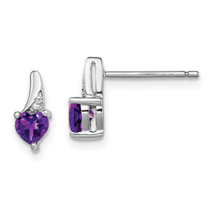 Sterling Silver Rhodium-plated Amethyst and Diamond Earrings (Style QE10217AM)