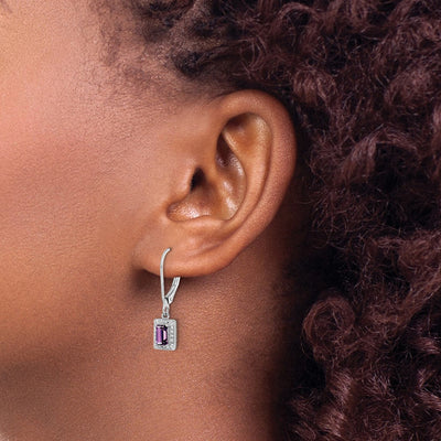 Sterling Silver Rhodium-plated Amethyst and Diamond Earrings, 24 x 5mm
