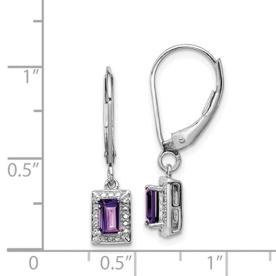Sterling Silver Rhodium-plated Amethyst and Diamond Earrings, 24 x 5mm