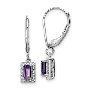 Sterling Silver Rhodium-plated Amethyst and Diamond Earrings (Style QE10221AM)