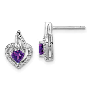 Sterling Silver Rhodium-plated Amethyst and Diamond Earrings (Style QE10229AM)