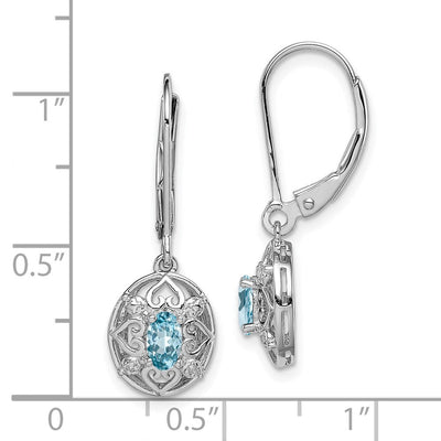 Sterling Silver Rhodium-plated Blue Topaz Diamond Earrings, 28 x 10mm