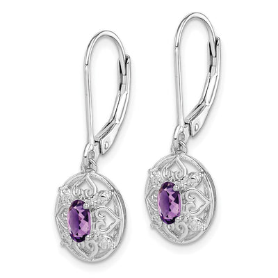 Sterling Silver Rhodium-plated Amethyst and Diamond Earrings, 28 x 9mm
