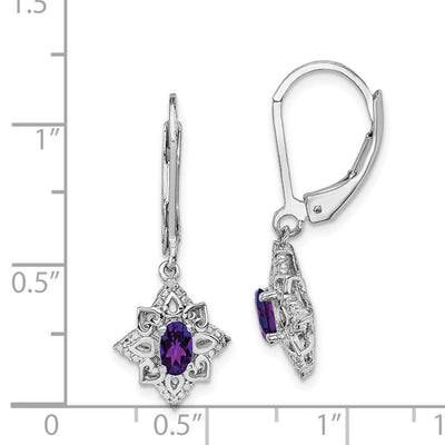 Sterling Silver Rhodium-plated Amethyst and Diamond Earrings, 28 x 11mm (41AM)