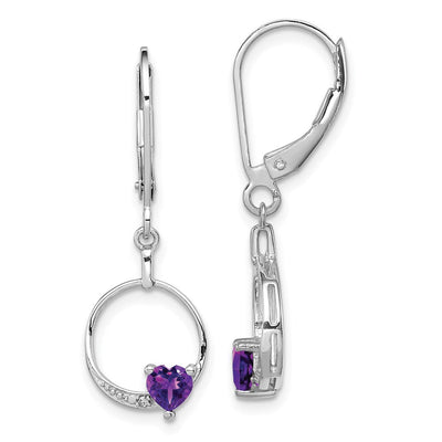 Sterling Silver Rhodium-plated Amethyst and Diamond Earrings, 32 x 11mm