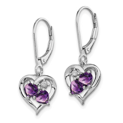 Sterling Silver Rhodium-plated Amethyst and Diamond Earrings, 28 x 11mm