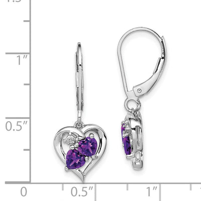 Sterling Silver Rhodium-plated Amethyst and Diamond Earrings, 28 x 11mm
