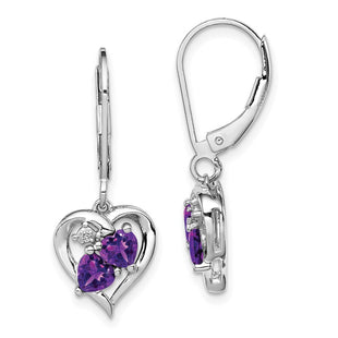 Sterling Silver Rhodium-plated Amethyst and Diamond Earrings (Style QE10257AM)