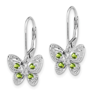 Sterling Silver Rhodium-plated Peridot and Diamond Earrings, 24 x 13mm
