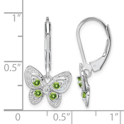 Sterling Silver Rhodium-plated Peridot and Diamond Earrings, 24 x 13mm