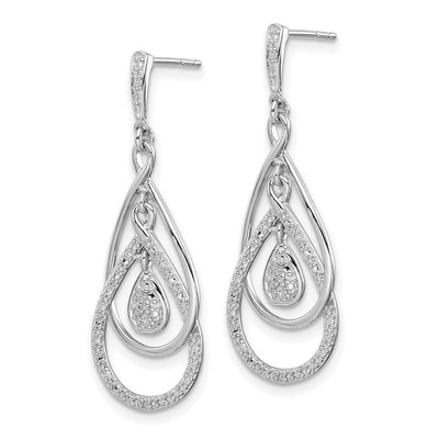 Sterling Silver Rhodium Plated Diamond Post Dangle Earrings, 36 x 13mm