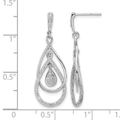 Sterling Silver Rhodium Plated Diamond Post Dangle Earrings, 36 x 13mm