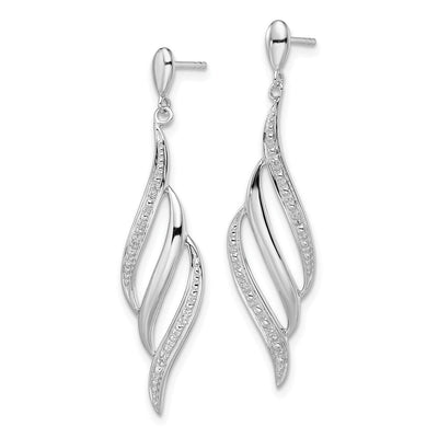 Sterling Silver Rhodium Plated Diamond Swirl Post Dangle Earrings, 42 x 10mm