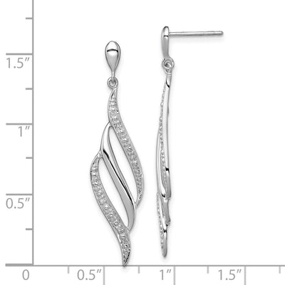 Sterling Silver Rhodium Plated Diamond Swirl Post Dangle Earrings, 42 x 10mm