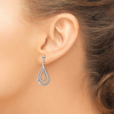 Sterling Silver Rhodium Plated Diamond Post Dangle Earrings, 34 x 13mm