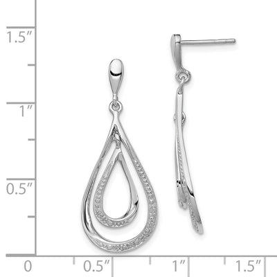 Sterling Silver Rhodium Plated Diamond Post Dangle Earrings, 34 x 13mm