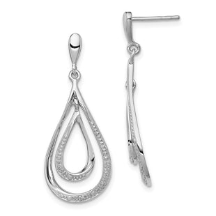 Sterling Silver Rhodium Plated Diamond Post Dangle Earrings (Style QE10554)