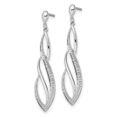 Sterling Silver Rhodium Plated Diamond Swirl Post Dangle Earrings, 39 x 9mm