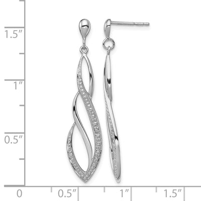 Sterling Silver Rhodium Plated Diamond Swirl Post Dangle Earrings, 39 x 9mm