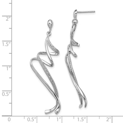 Sterling Silver Rhodium Plated Diamond Swirl Post Dangle Earrings, 54 x 13mm
