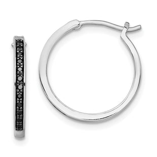 White Night Sterling Silver Rhodium-plated Black Diamond Hoop Earrings (Style QE10925)