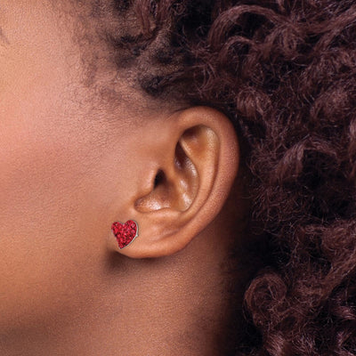 Sterling Silver Rhodium-plated Red Preciosa Crystal Heart Post Earrings, 10 x 9mm