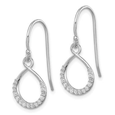 Sterling Silver Rhodium-plated with CZ Infinity Shepherd Hook Earrings, 24 x 11mm