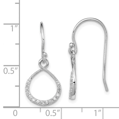 Sterling Silver Rhodium-plated with CZ Infinity Shepherd Hook Earrings, 24 x 11mm