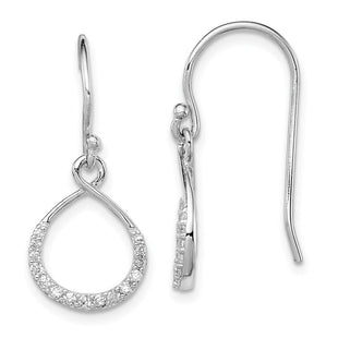 Sterling Silver Rhodium-plated with CZ Infinity Shepherd Hook Earrings (Style QE11082)