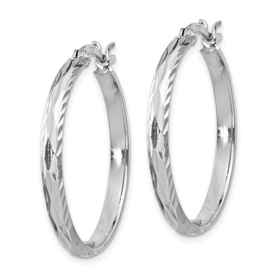 Sterling Silver Rhodium-plated Textured Round Hoops, 33 x 2.5mm