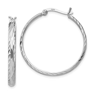 Sterling Silver Rhodium-plated Textured Round Hoops (Style QE11489)