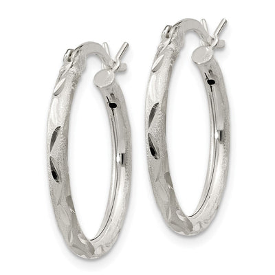 Sterling Silver Satin Diamond-cut Hoop Earrings, 20 x 2mm
