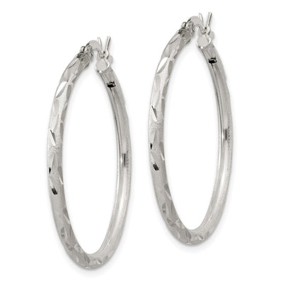 Sterling Silver Satin Diamond-cut Hoop Earrings, 31 x 2mm