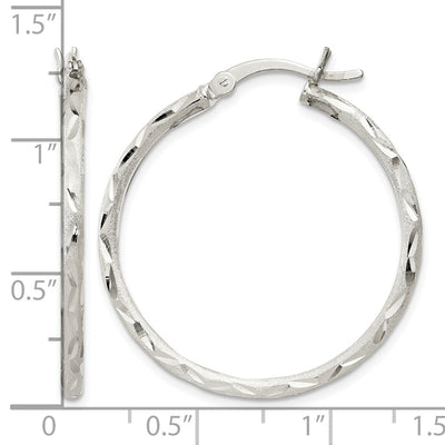 Sterling Silver Satin Diamond-cut Hoop Earrings, 31 x 2mm