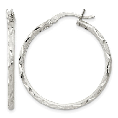 Sterling Silver Satin Diamond-cut Hoop Earrings, 31 x 2mm