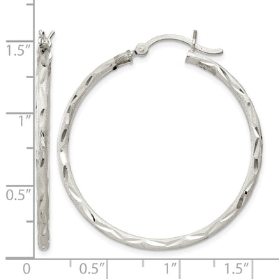 Sterling Silver Satin Diamond-cut Hoop Earrings, 35 x 2mm