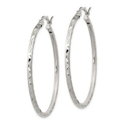Sterling Silver Satin Diamond-cut Hoop Earrings, 40 x 2mm