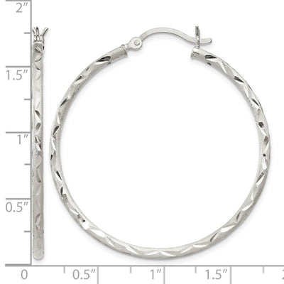Sterling Silver Satin Diamond-cut Hoop Earrings, 40 x 2mm