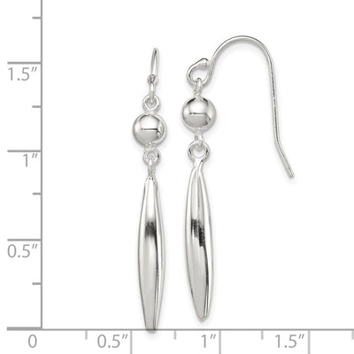 Sterling Silver Polished Bead & Elongated Oval Dangle Earrings, 45 x 5mm